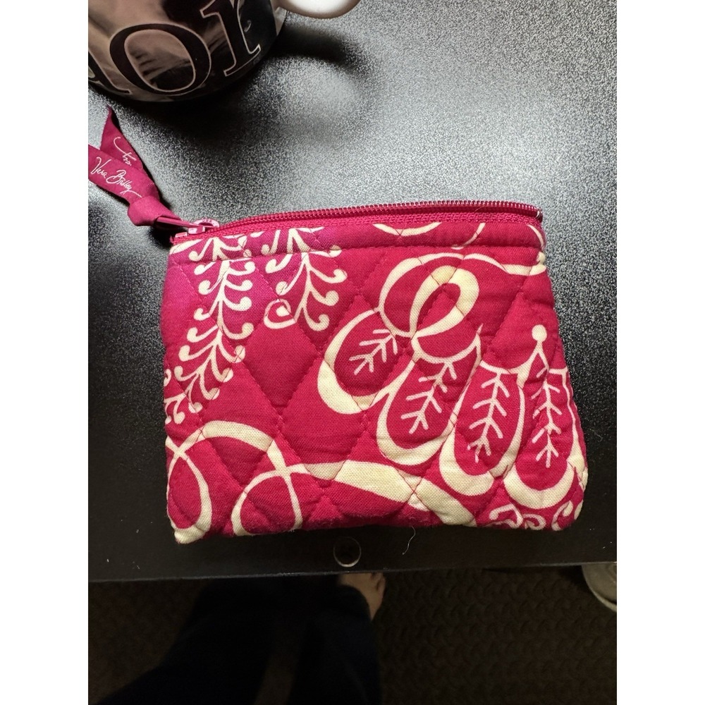 Vera Bradley Pink Floral Quilted Zip Coin Purse‎ Wallet Small Wristlet